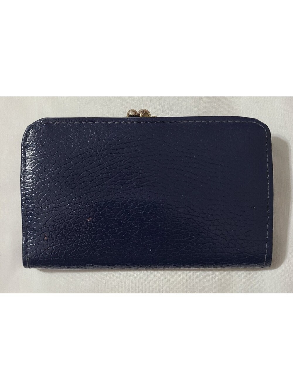 Vtg Navy Blue Leather Double Kiss-Lock Wallet Sz 5.75"x3.5" Geometric Inside MCM
